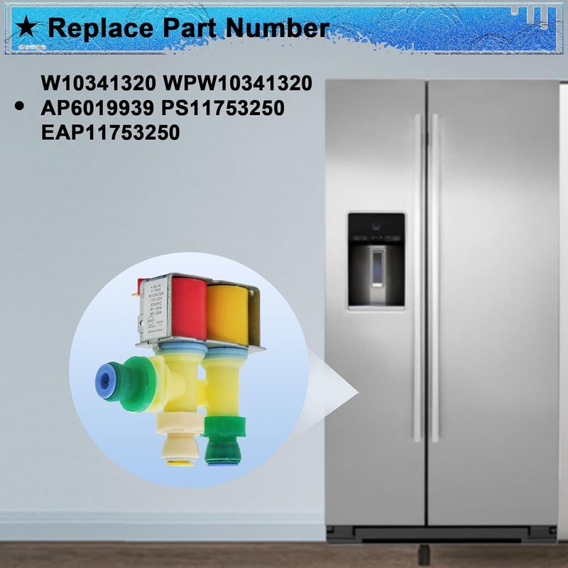 REEPLAR New WPW10341320 W10341320 Refrigerator Water Inlet Valve Compatible with Whirlpool, kenmore, kitchen-aid, may-tag Refrigerator Replacement of AP6019939, PS11753250, EAP11753250 - Image 2